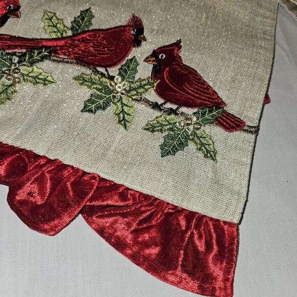 The Embroidered Red Cardinals Christmas Table Runner 70"x13" Holiday Decor Gold - Picture 3 of 8